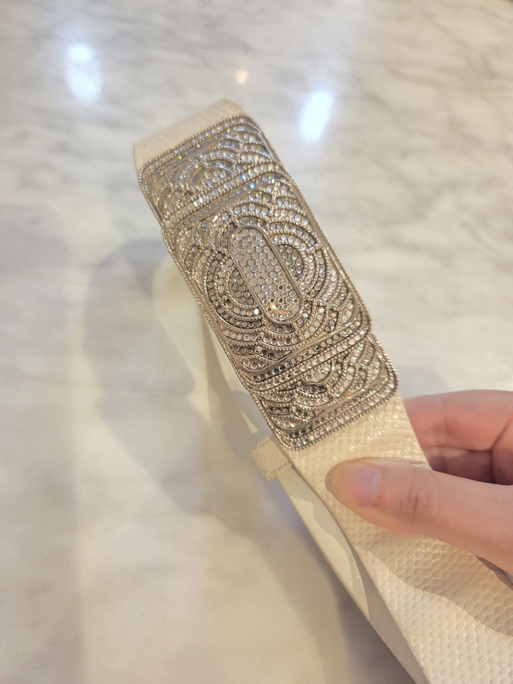 Judith Leiber Cream Crystal-Embellished Belt Adjustable